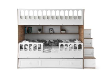 Panjur Ranza / 3 Yatak Bölümü / Çam-Beyaz / Komple MDF / Ücretsiz Kurulum