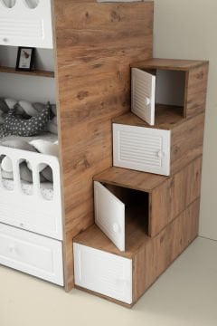 Panjur Ranza / 3 Yatak Bölümü / Çam-Beyaz / Komple MDF / Ücretsiz Kurulum