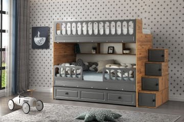 Panjur Ranza 3 Yataklı / Çam-Antrasit / %100 MDF / Ücretsiz Kurulum