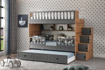 Panjur Ranza 3 Yataklı / Çam-Antrasit / %100 MDF / Ücretsiz Kurulum