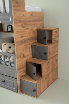 Panjur Ranza / 3 Yatak Bölümü / Çam-Antrasit / Komple  MDF / Ücretsiz Kurulum